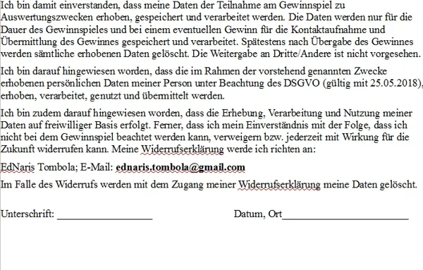 Einverständnis: Gewinnspiel